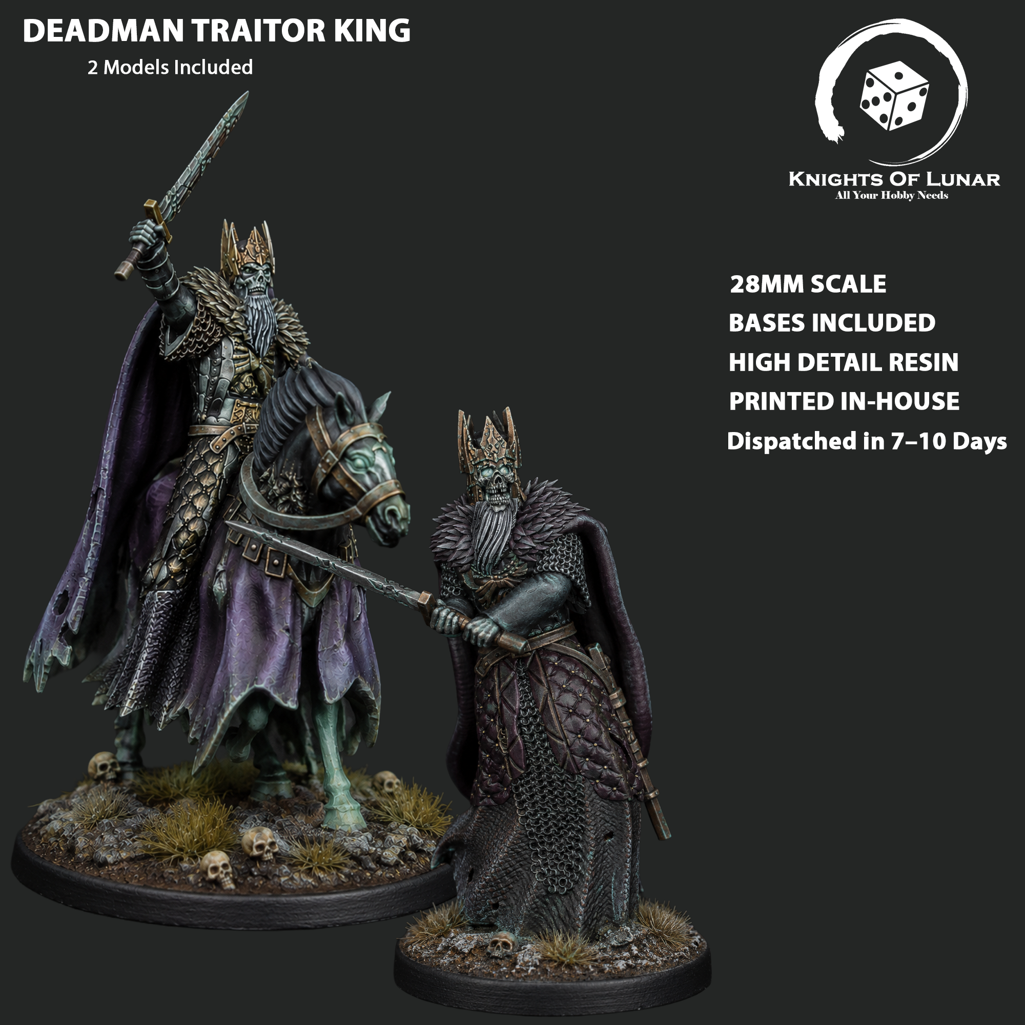 Dead Men Traitor King 28mm Resin Miniatures – Undead Commander for DnD and Fantasy Wargaming