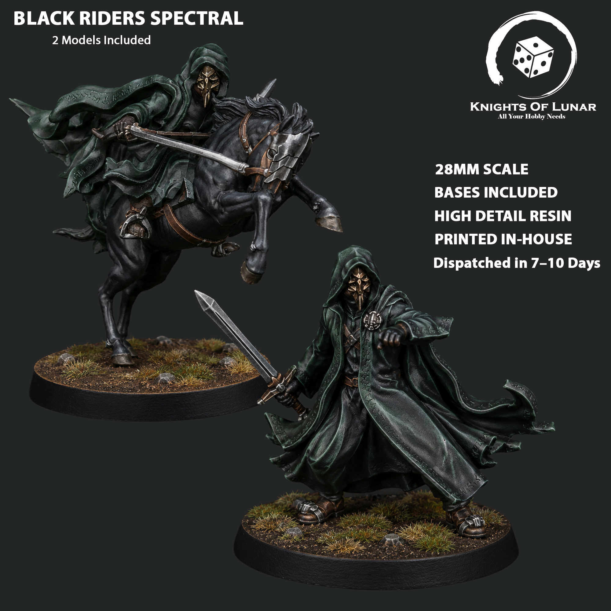 Black Riders Spectral Miniatures 28mm Resin Cavalry – Undead Fantasy Riders for DnD and Wargaming