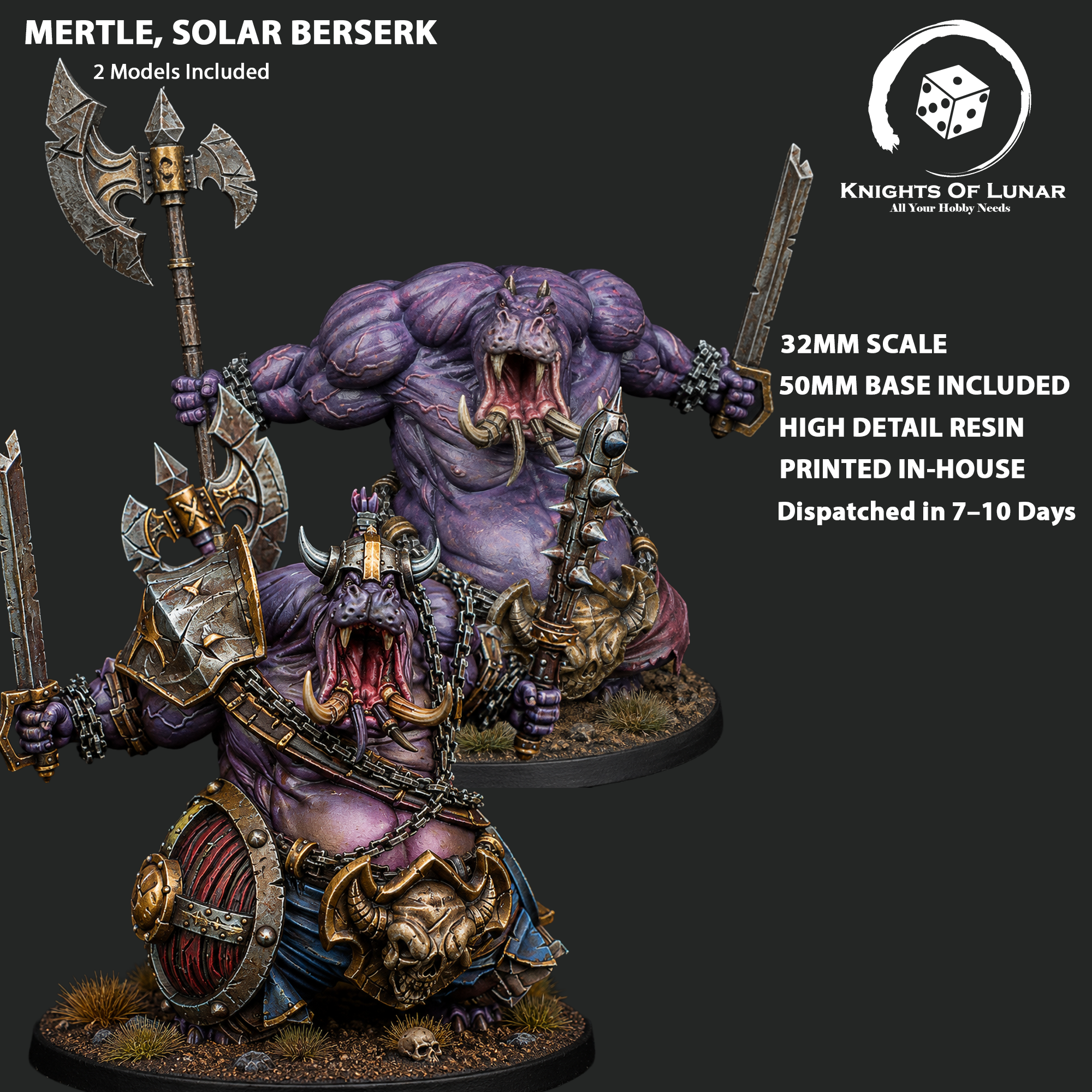 Mertle Solar Berserker 32mm Resin Miniature – Huppus Mercenary Hero for DnD and RPGs