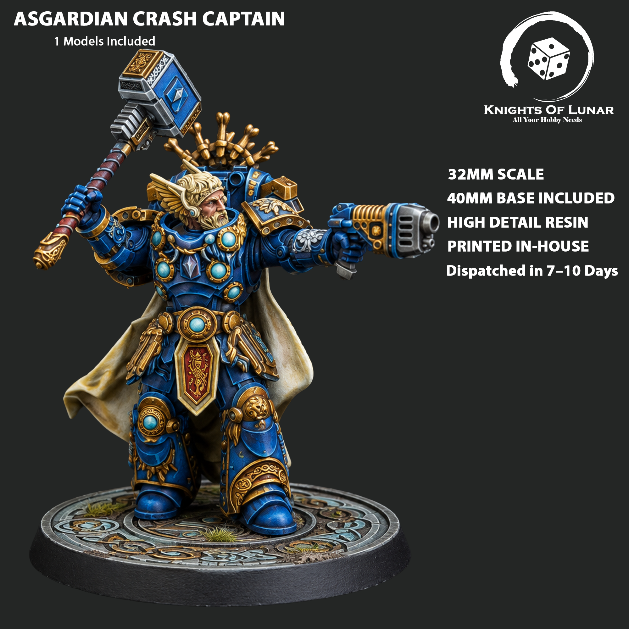 Asgardian Crash Captain 32mm Resin Miniature – Grimdark Sci Fi Hero for Wargaming