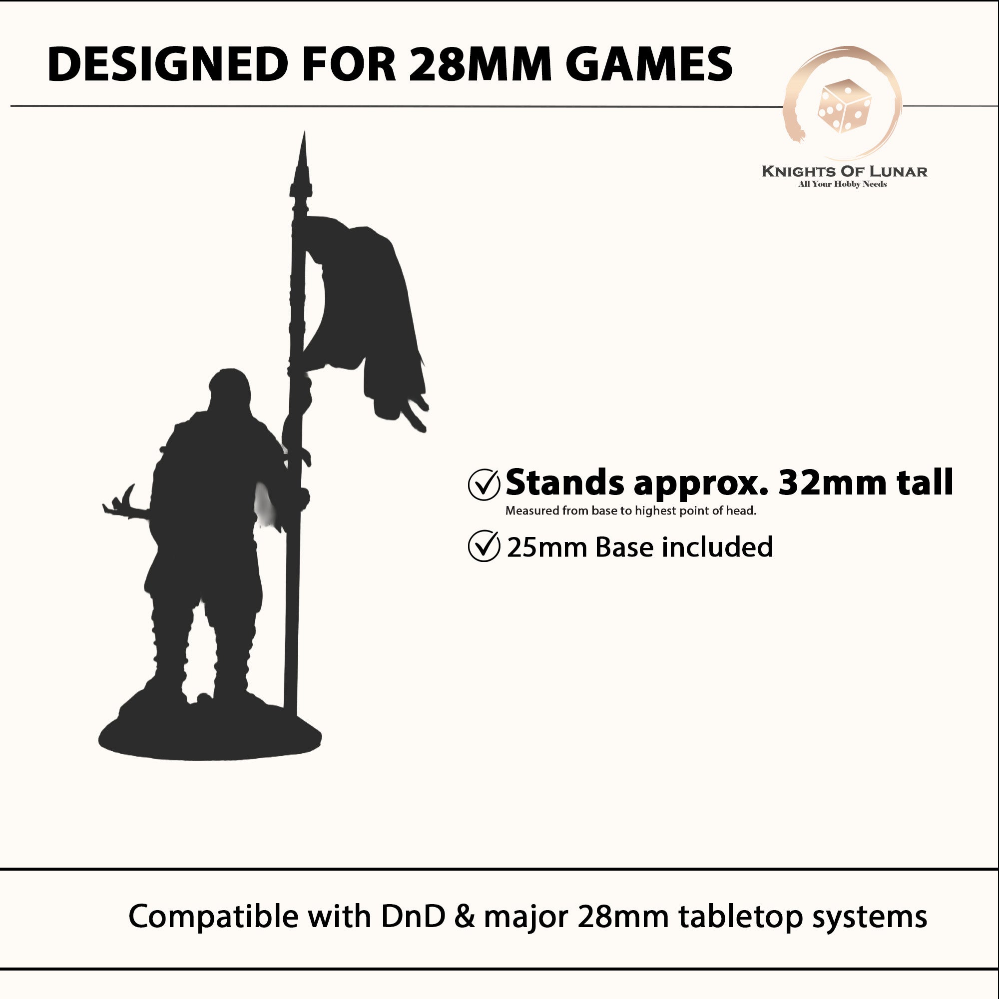 Khalum Banner Bearer 28mm Resin Miniature – Fantasy Standard Bearer for Wargaming