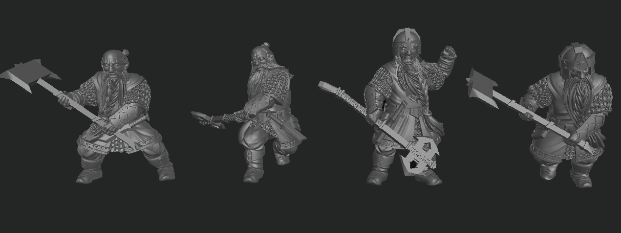 Exiled Dwarves Two-Handed Axe Warriors 28mm Resin Miniatures – Dwarf Infantry for DnD and Wargaming