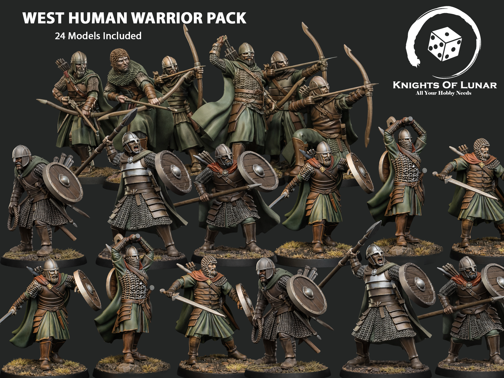 West Human Warrior Pack 28mm Resin Miniatures – Fantasy Infantry Army Set for DnD and Wargaming