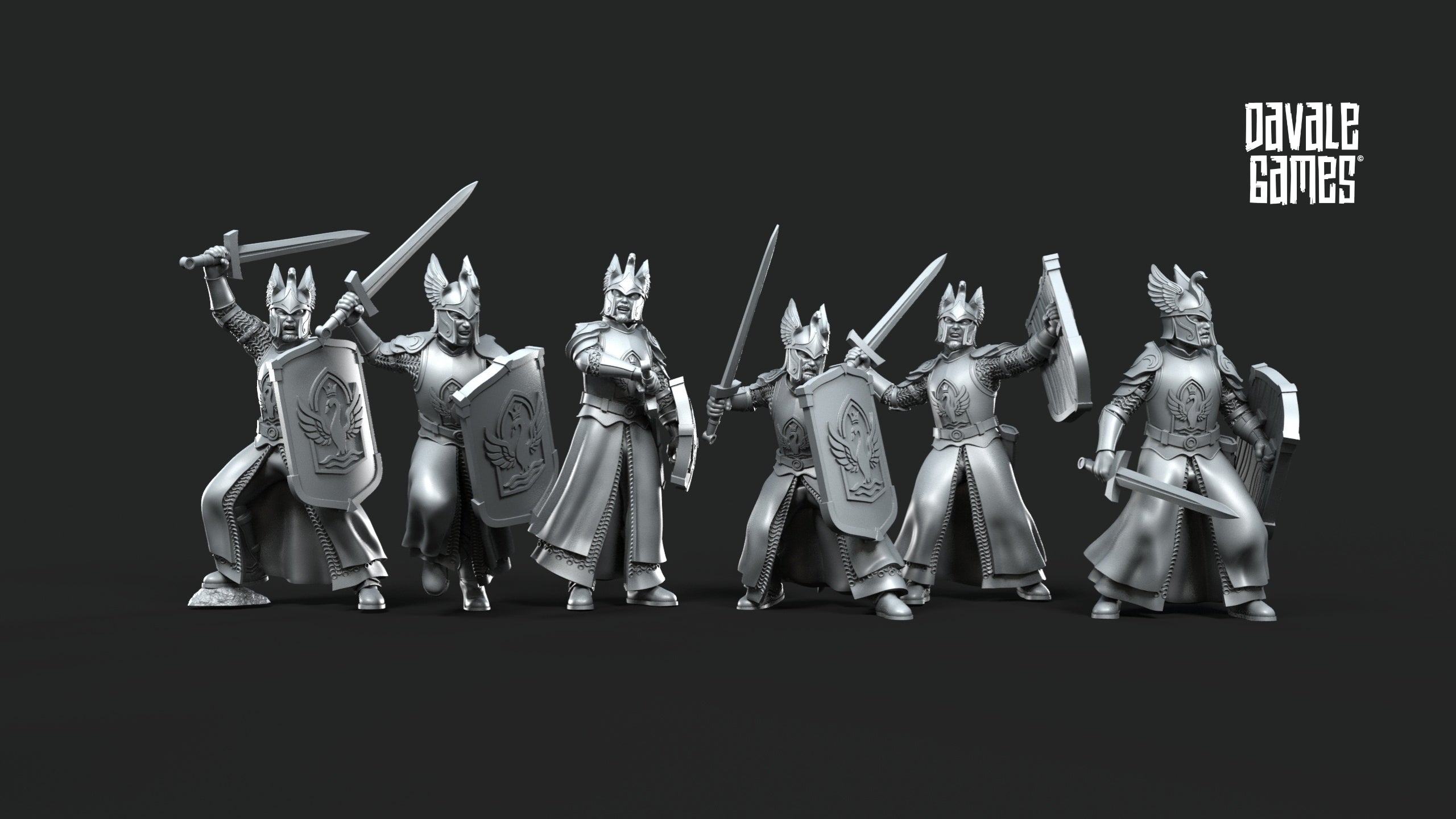 White Swan Warriors with Shields 28mm Resin Miniatures – Fantasy Infantry for DnD and Wargaming