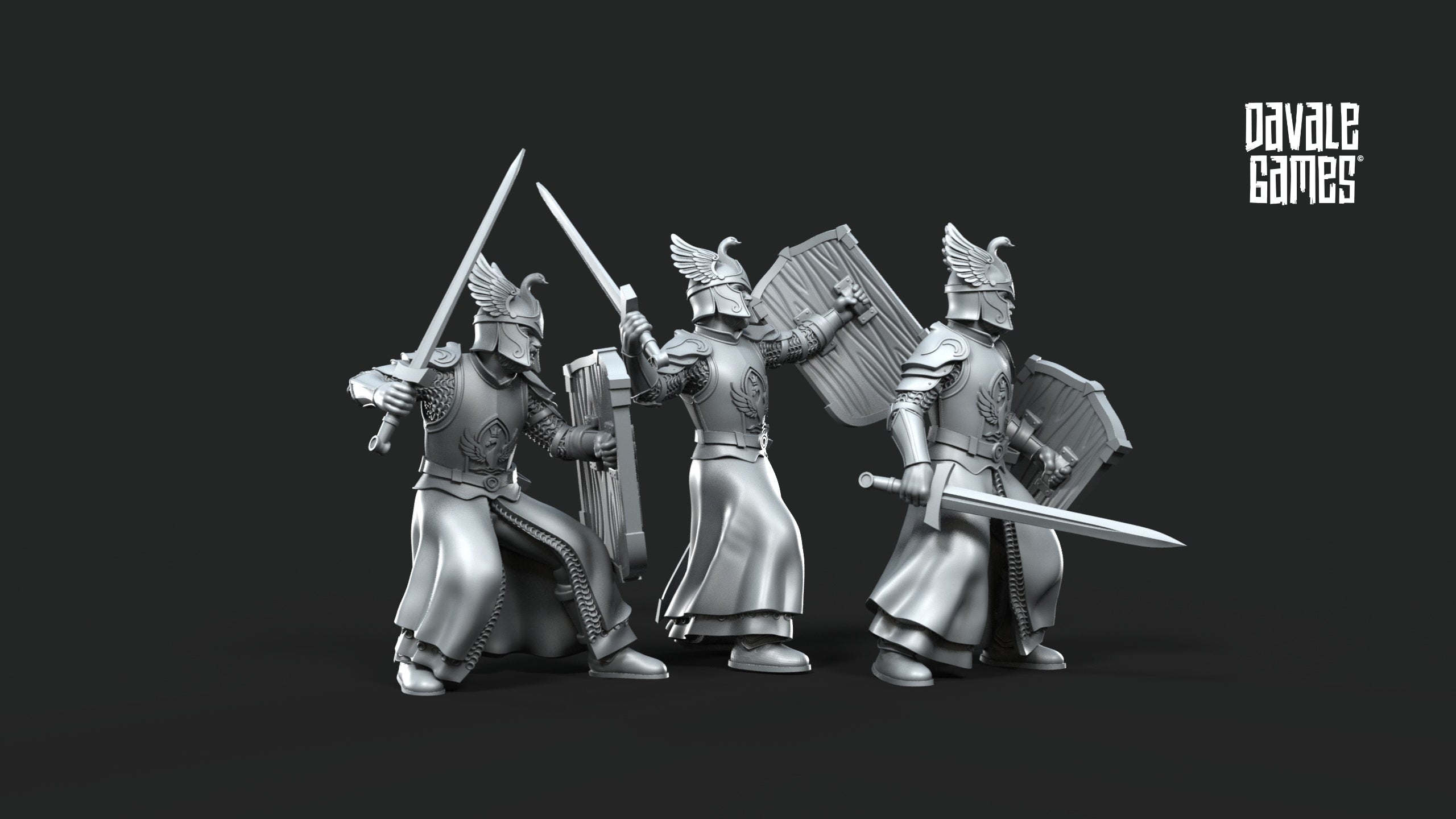 White Swan Warriors with Shields 28mm Resin Miniatures – Fantasy Infantry for DnD and Wargaming