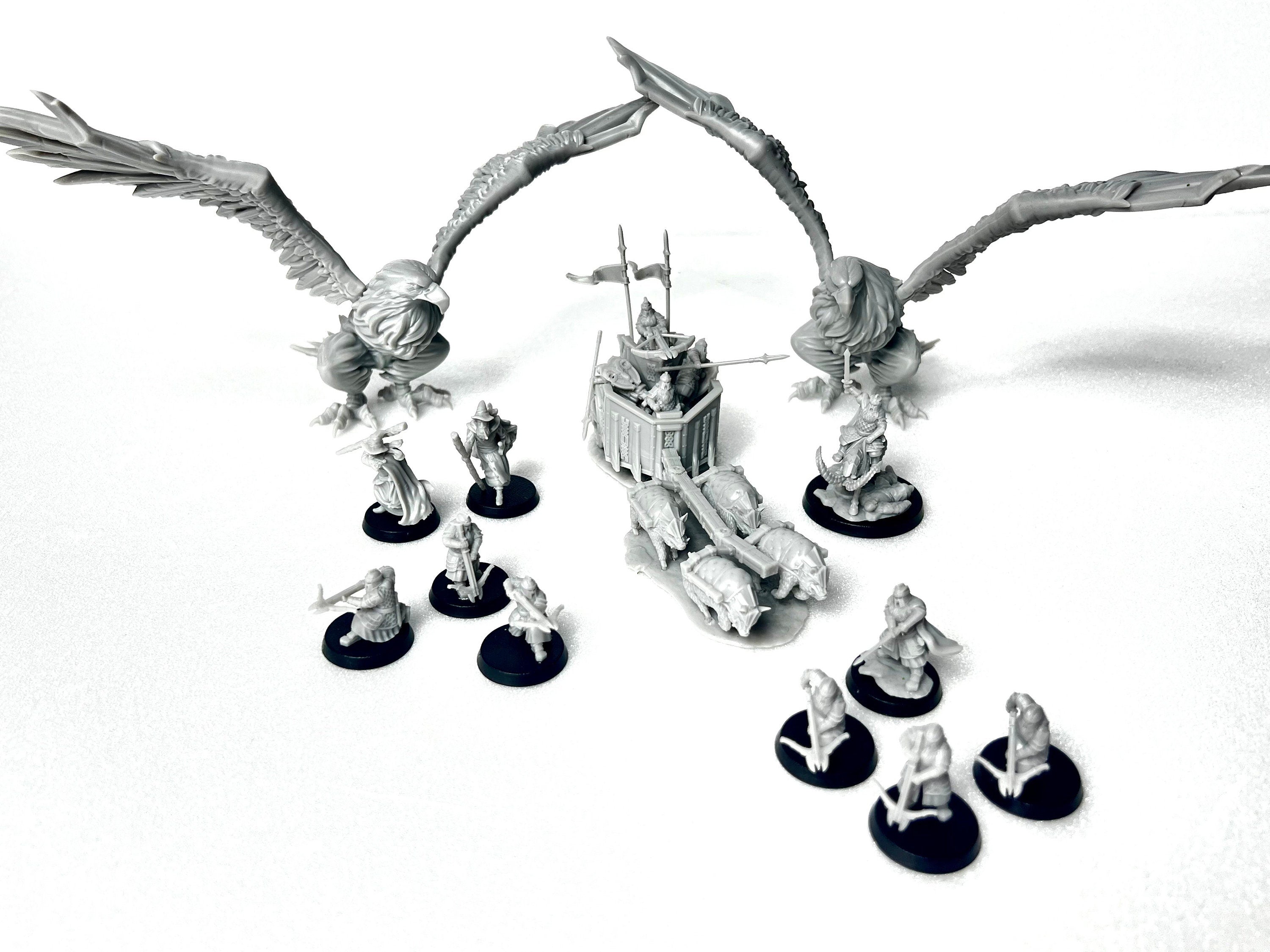 Silver Goat Dwarves and giant eagles tabletop wargaming miniatures 28mm