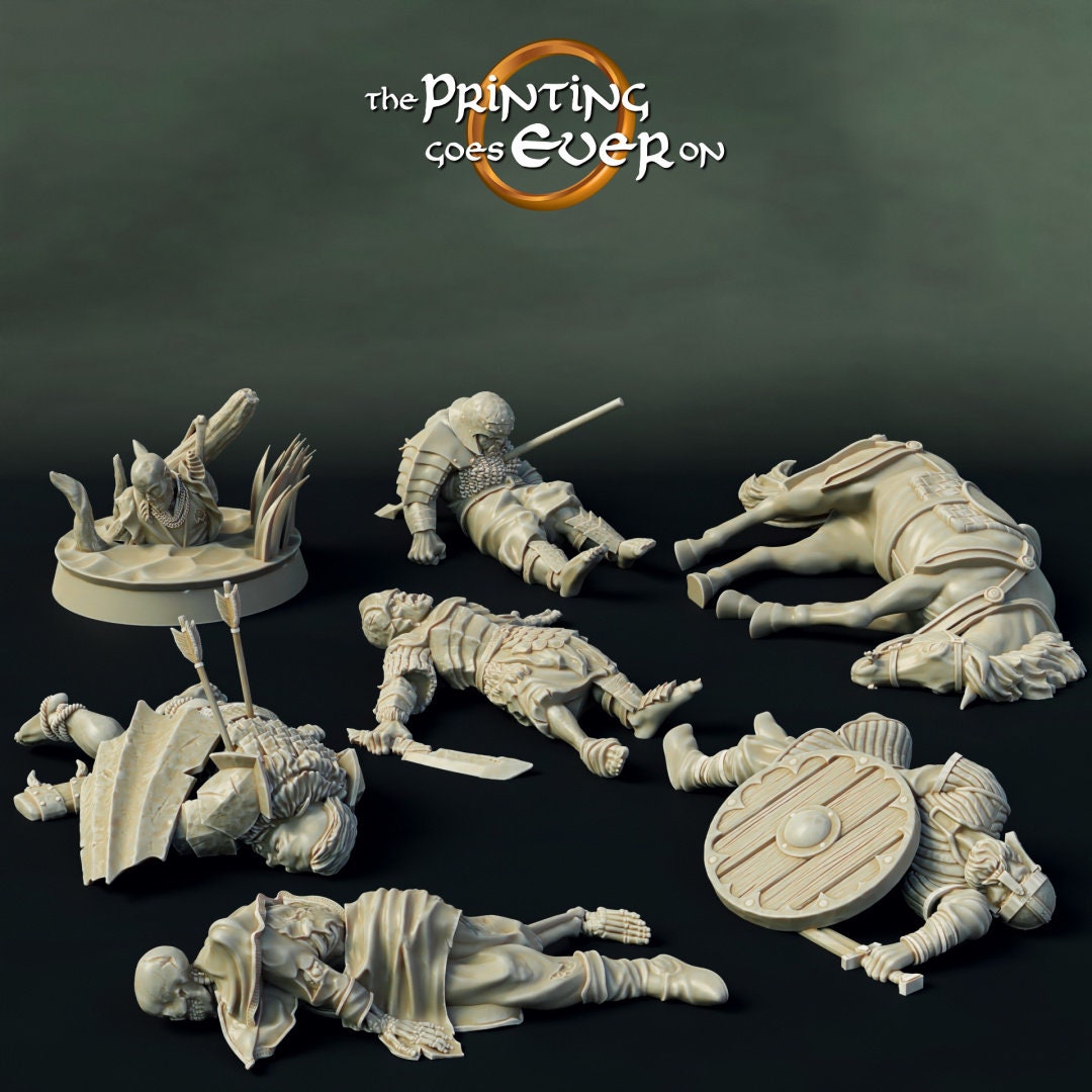 Corpses Bundle - Humans, Orcs, Horse 28mm miniatures dnd fantasy miniatures dungeons and dragons wargaming miniatures tabletop for painting