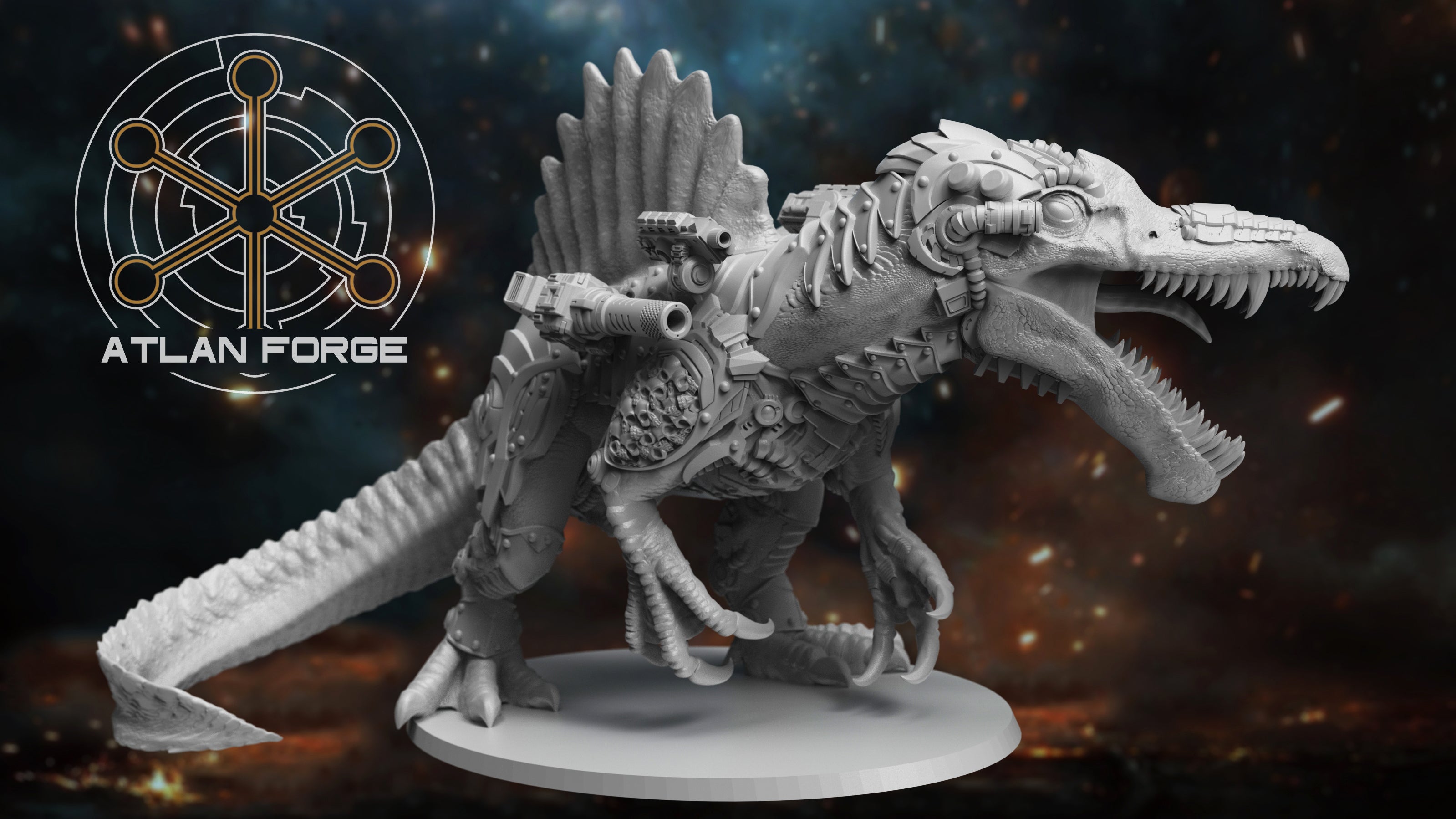 Cybernetic Battle Spinosaur 32mm Resin Miniature – Sci Fi Fantasy Monster for DnD and Wargaming