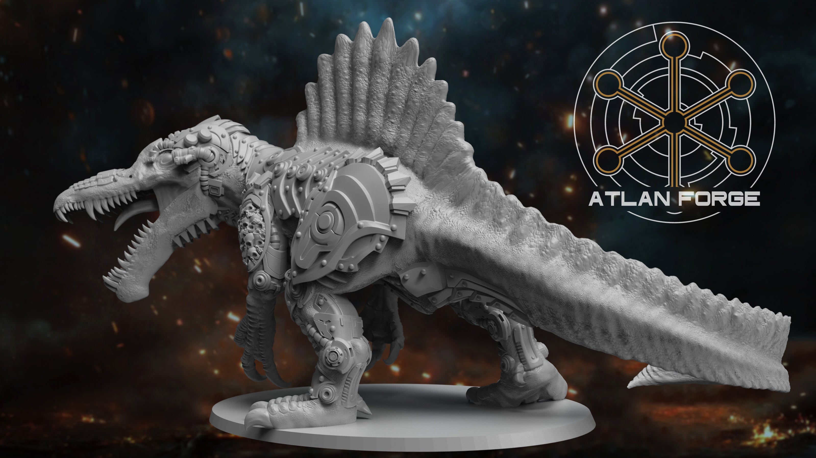 Cybernetic Battle Spinosaur 32mm Resin Miniature – Sci Fi Fantasy Monster for DnD and Wargaming
