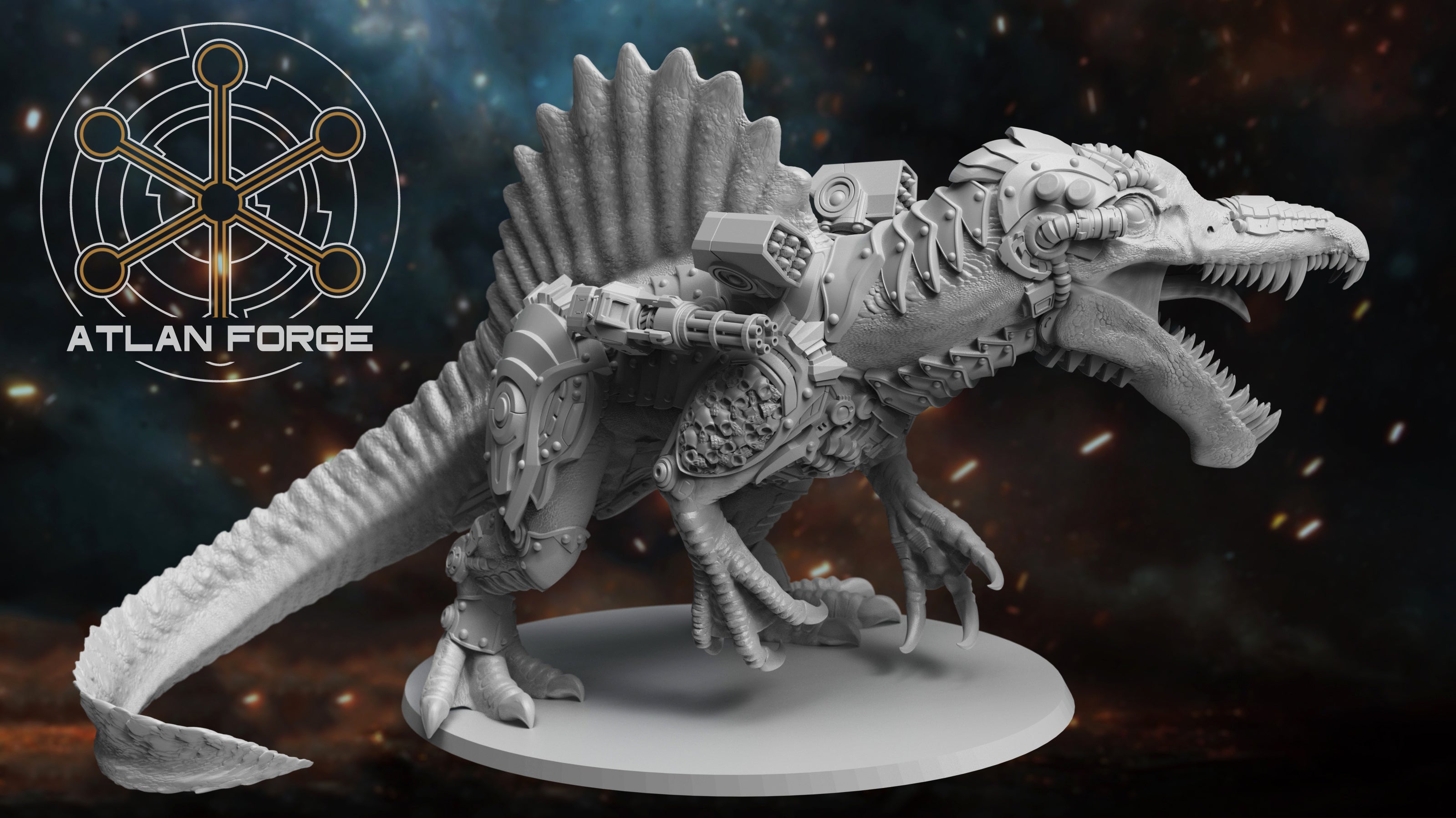 Cybernetic Battle Spinosaur 32mm Resin Miniature – Sci Fi Fantasy Monster for DnD and Wargaming