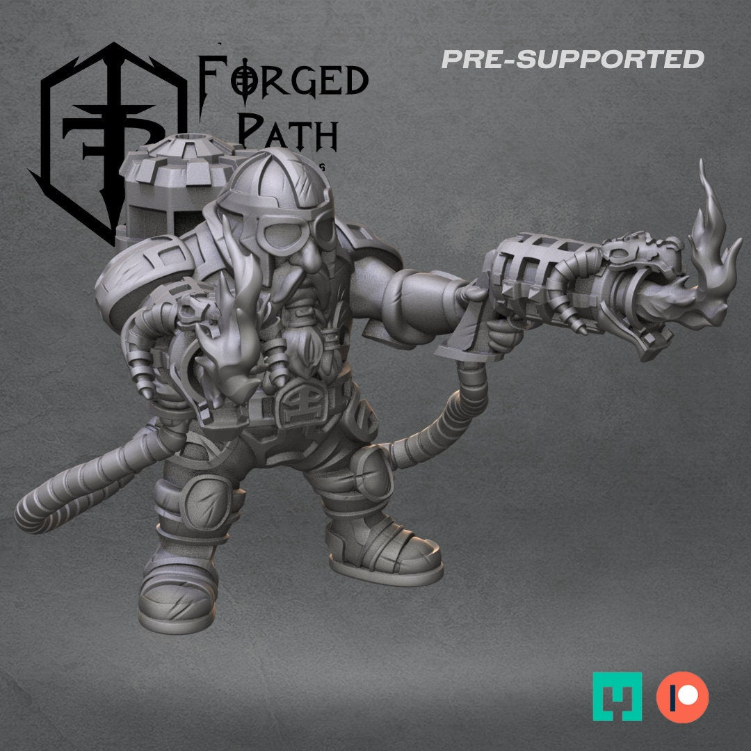 Inferno Legion, Dwarf with Flamethrower, Dwarves Fantasy Wargaming Heavy Weapon