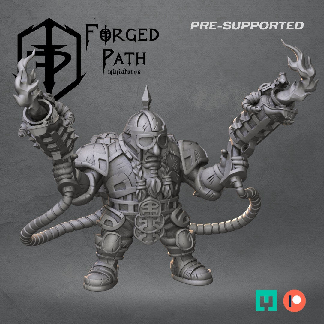 Inferno Legion, Dwarf with Flamethrower, Dwarves Fantasy Wargaming Heavy Weapon