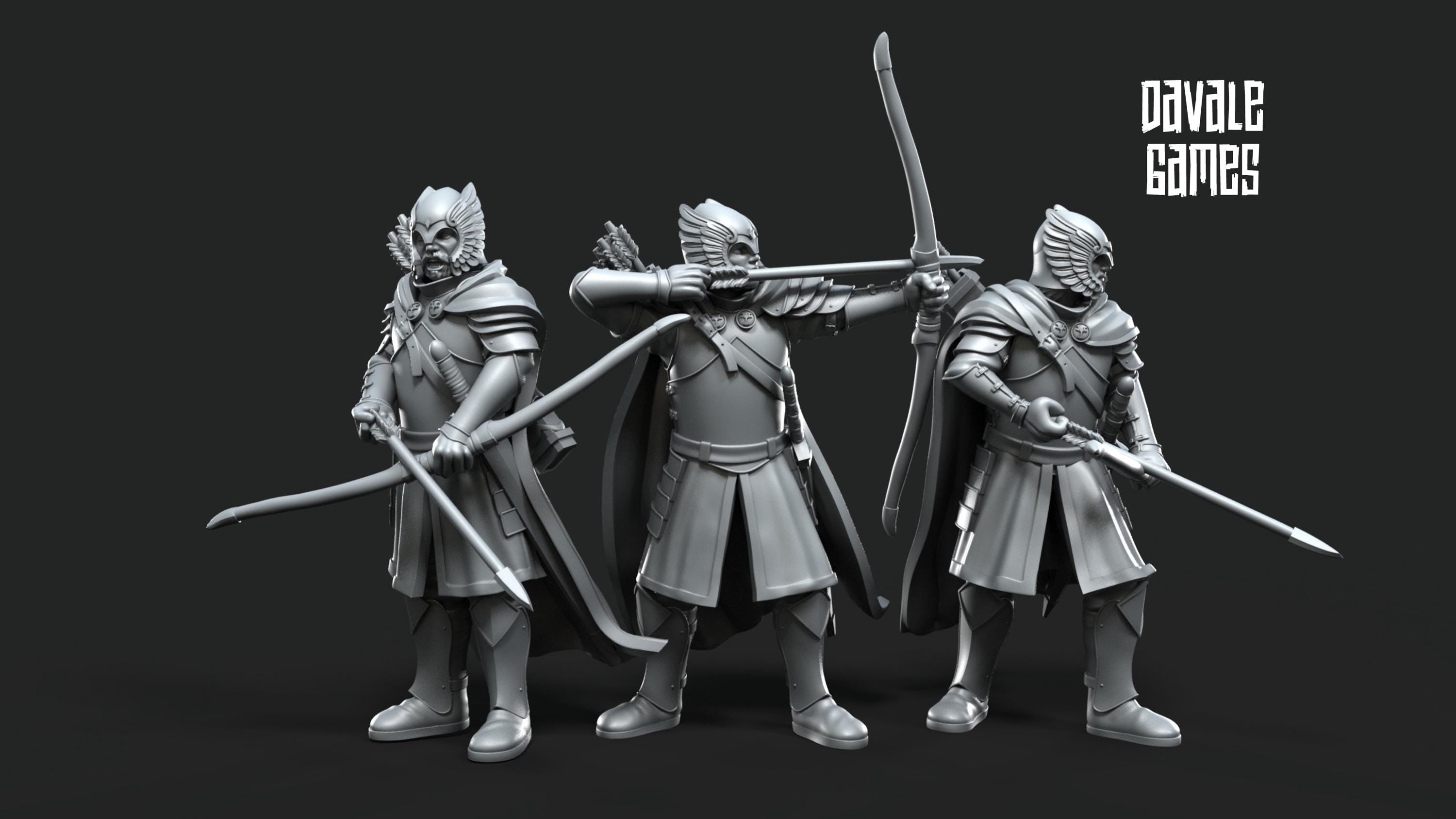 Grey Castle Guard with Long Bows 28mm miniatures dnd minis fantasy miniatures dungeons and dragons miniatures painting wargaming tabletop
