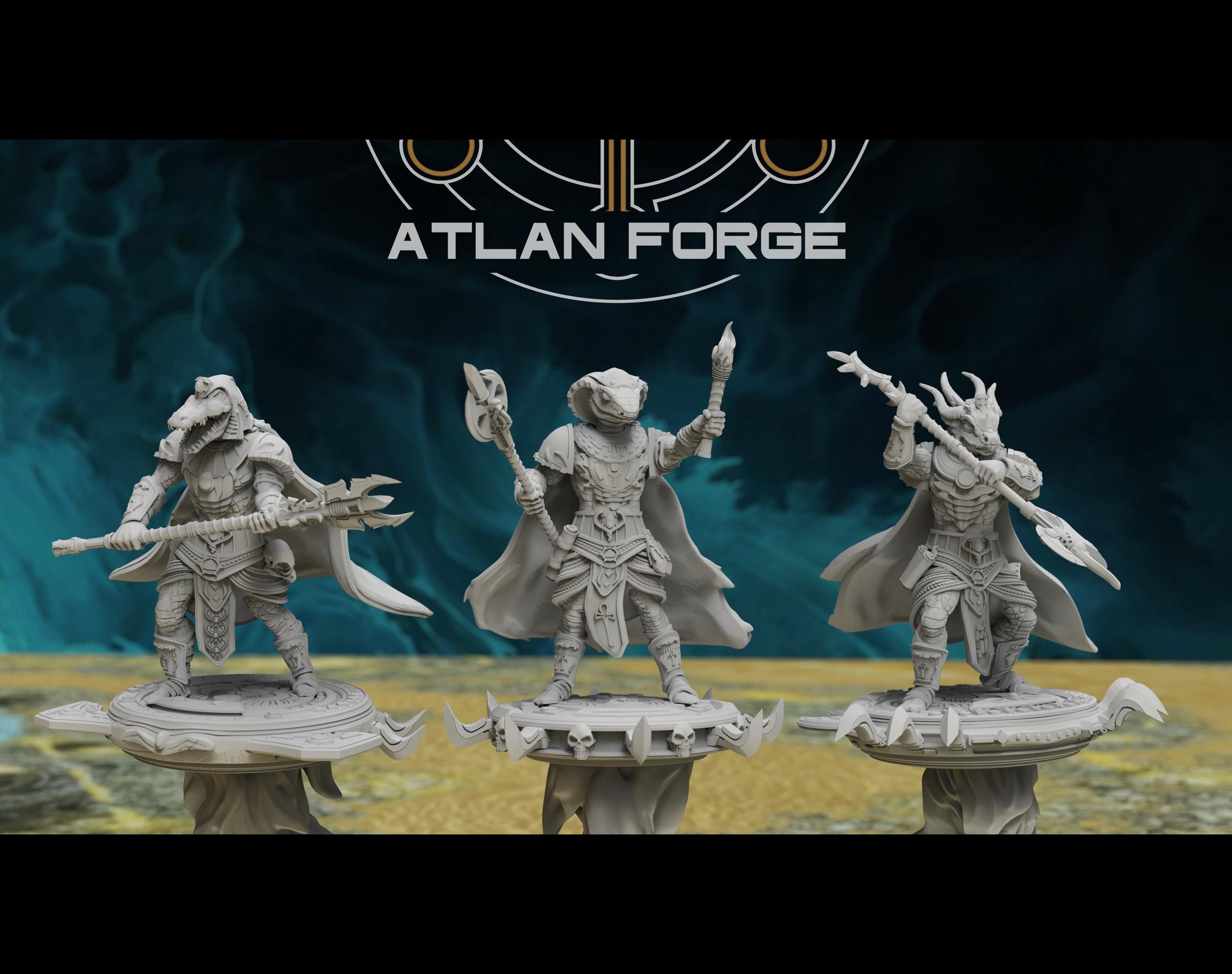 Aegyptus Reptilian Sorcerers 32mm sci-fi fantasy miniature for tabletop games grimdark RPGs dnd wargaming miniature dungeons and dragons