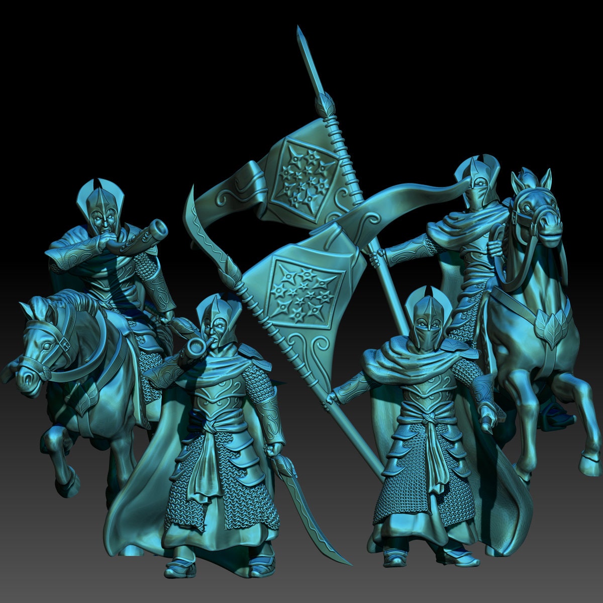 Oathbreaker Elves Banner and musician 28mm fantasy miniatures dnd pathfinder grimdark
