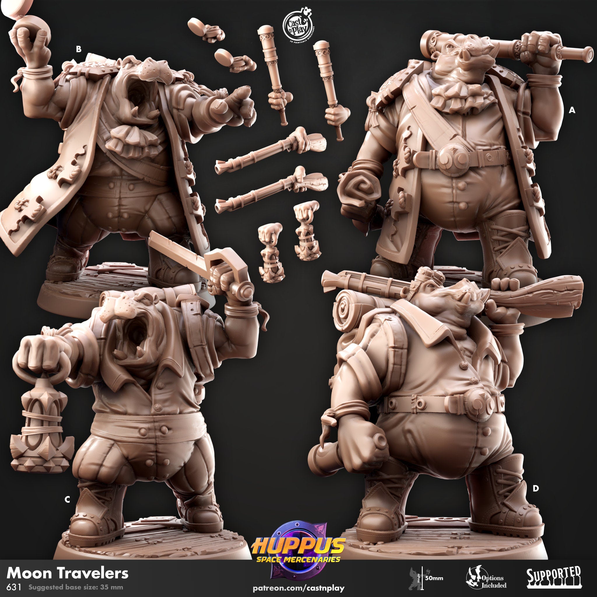 Hippo Moon Travelers Tabletop RPG Wargames Fantasy D&D 32mm scale Miniature