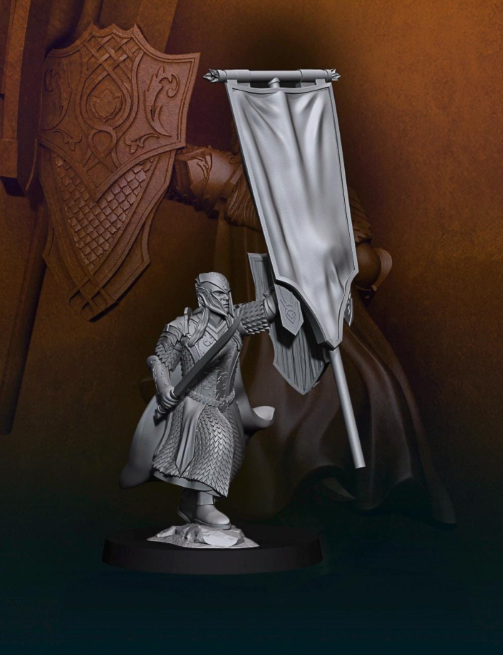 Armoured wood elf banner 28mm miniatures dnd fantasy miniatures dungeons and dragons miniatures for painting wargaming miniatures tabletop