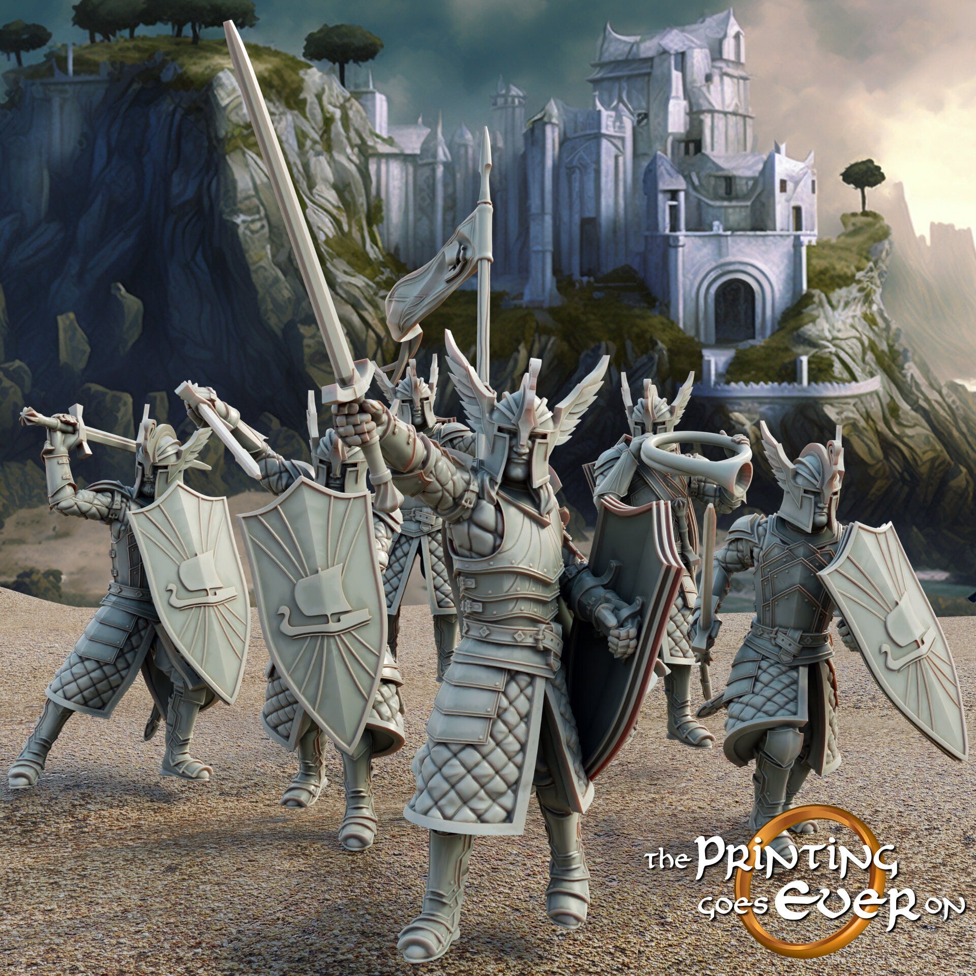 White city Swan knight warriors with swords fantasy tabletop wargames 28mm