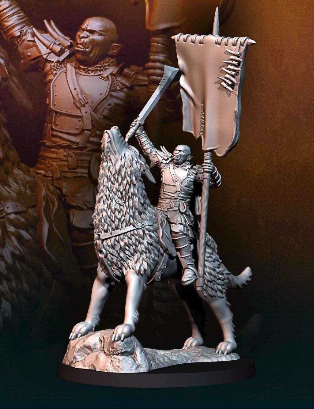 Warg Riders banner 28mm miniatures dnd minis fantasy miniatures dungeons and dragons miniatures for painting wargaming miniatures tabletop.