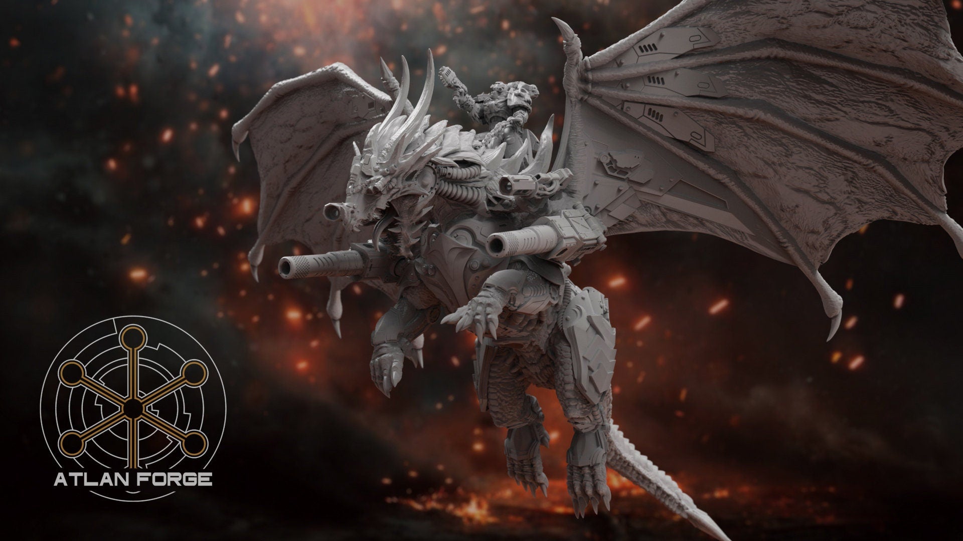 Cybernetic Battle Dragon 32mm sci-fi fantasy miniature for tabletop games grimdark RPGs dnd wargaming miniature dungeons and dragons