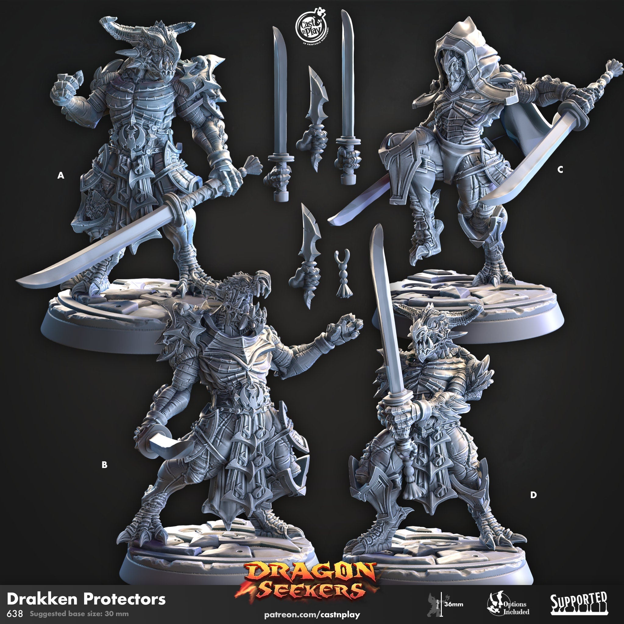 Dragon Seekers Drakken Protectors sword warriors dnd fantasy tabletop games 32mm army miniatures