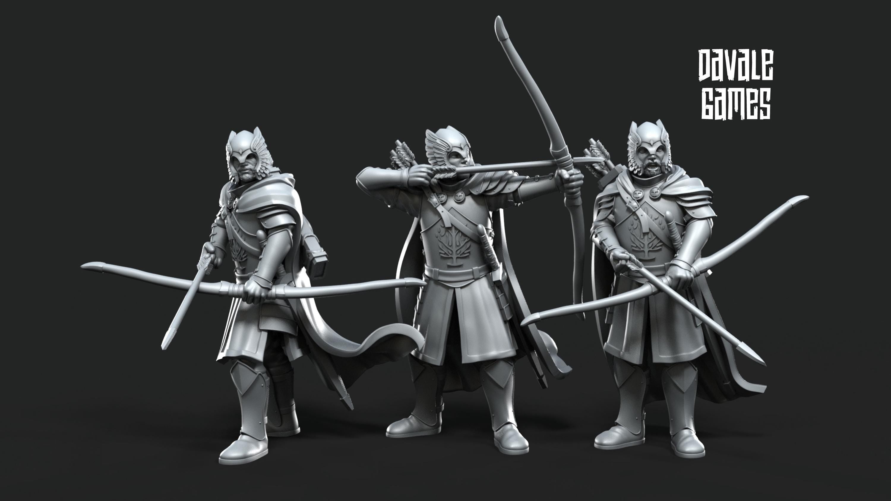 Grey Castle Guard with Long Bows 28mm miniatures dnd minis fantasy miniatures dungeons and dragons miniatures painting wargaming tabletop