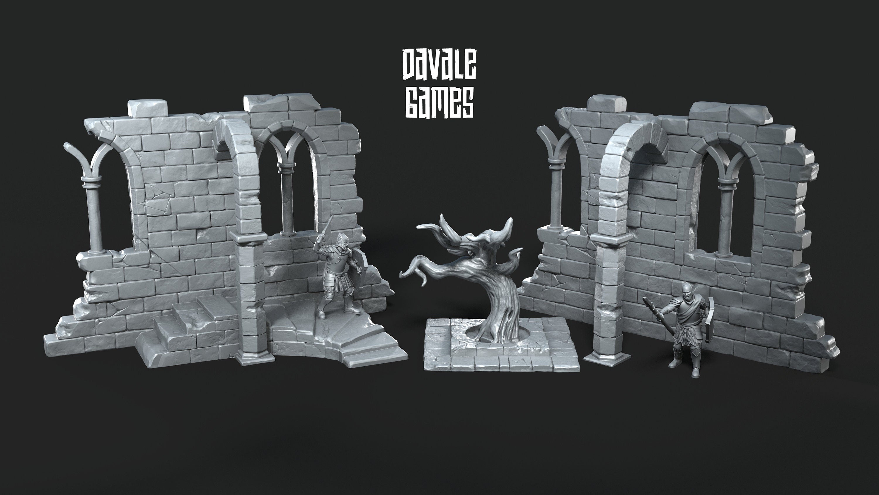 28mm Scatter Terrain stone walls and dead tree tabletop fantasy wargaming miniature dnd dungeons and dragons pathfinder miniature painting