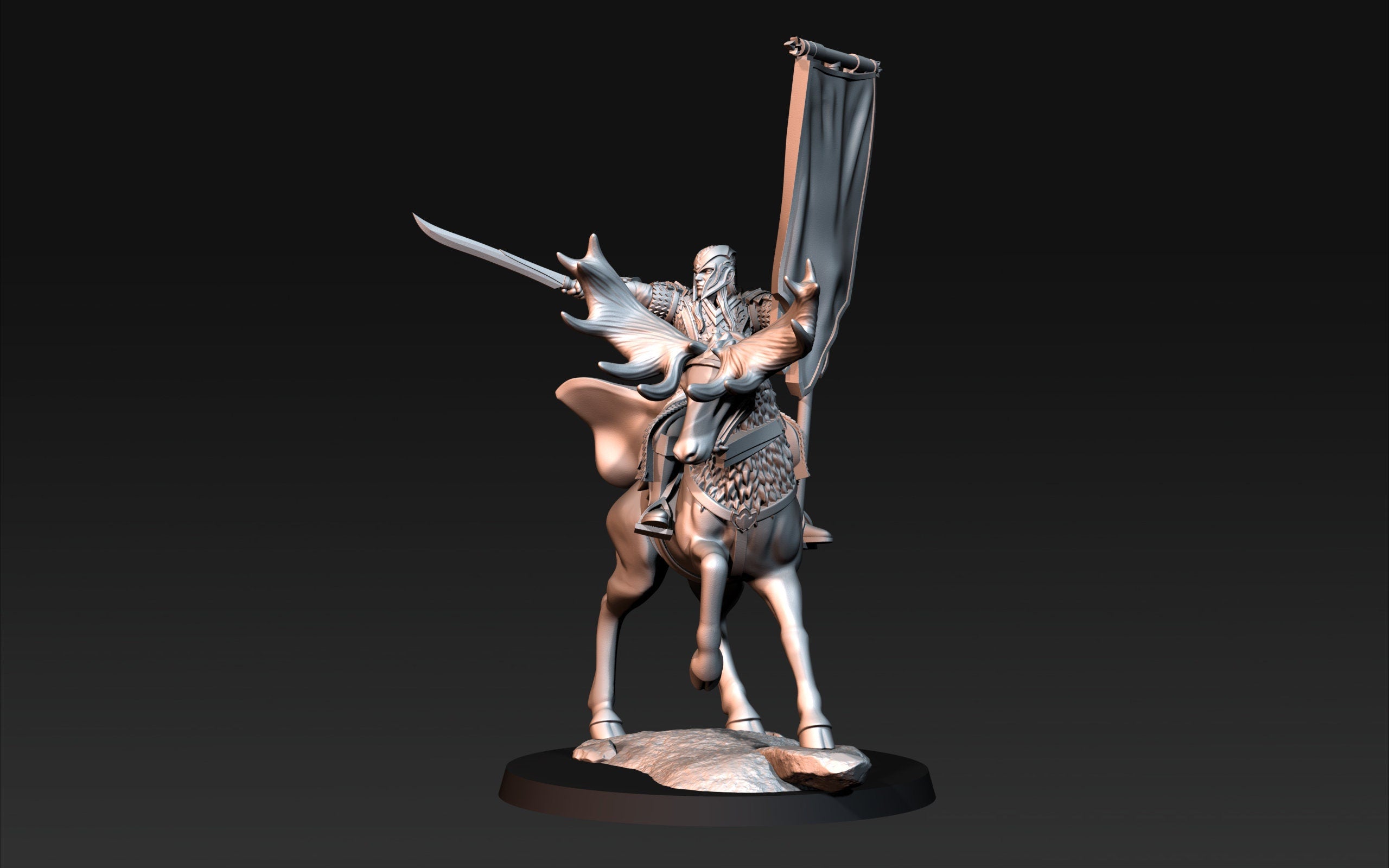 Wood Elf mounted on Elk with banner dnd fantasy tabletop wargames 28mm elves army miniature