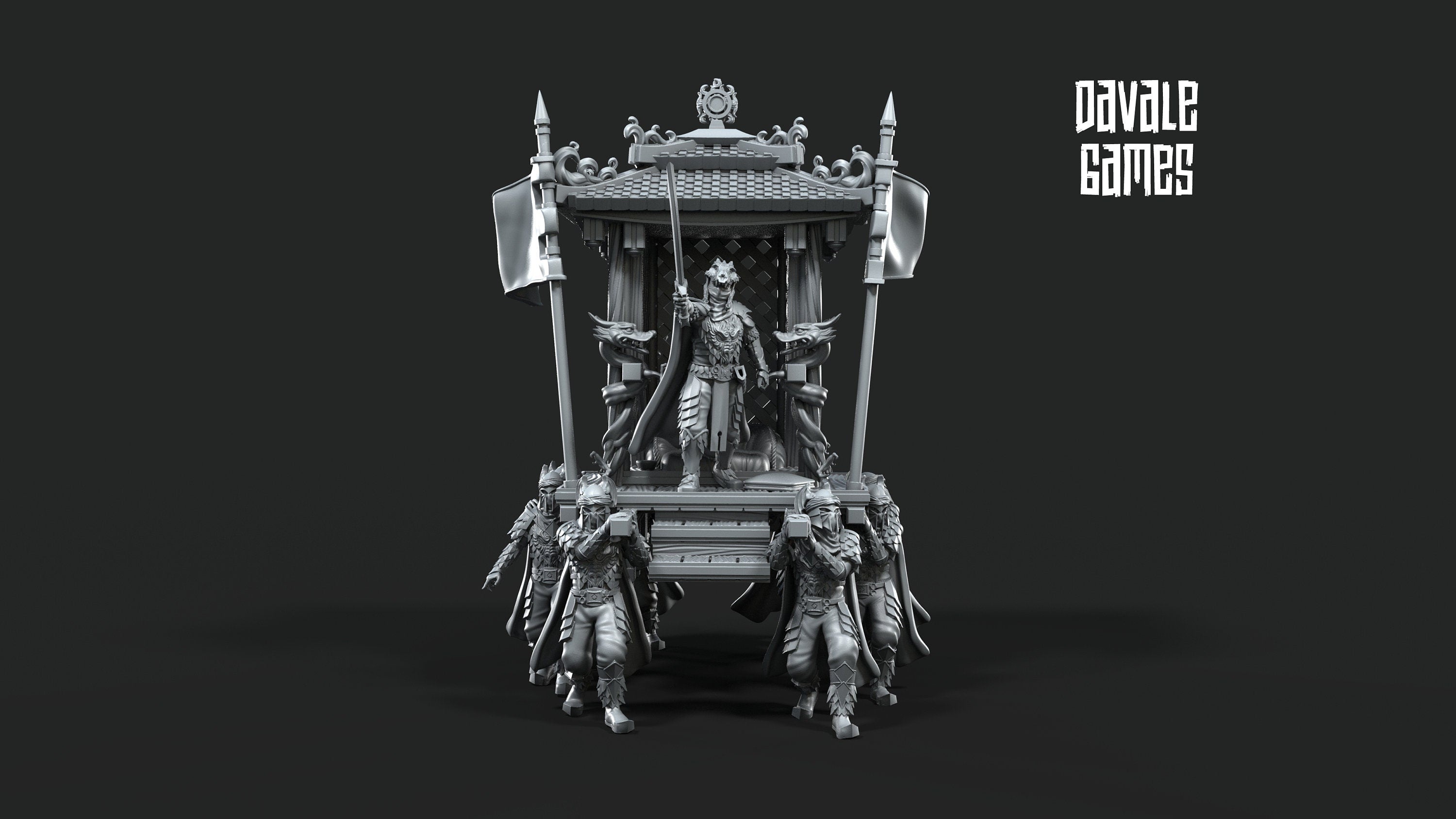 Dragon Army King On Palanquin VB 28mm miniatures dnd minis fantasy miniatures dungeons and dragons miniatures wargaming miniatures tabletop