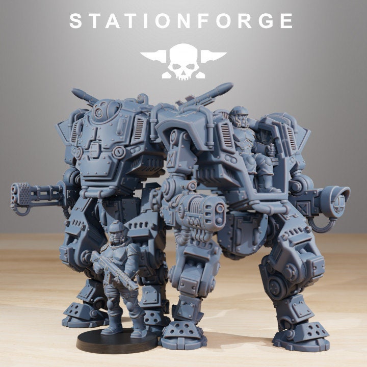 Vaskar Warmech 32mm Resin Miniatures – Grimdark Sci Fi Walker and Pilot for Wargaming