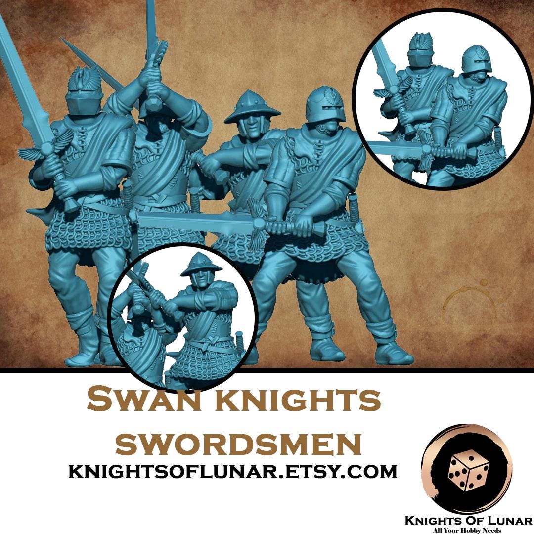 Swan knights swordsmen 28mm miniatures fantasy dungeons and dragons miniature wargaming miniatures tabletop dnd dwarf army miniatures