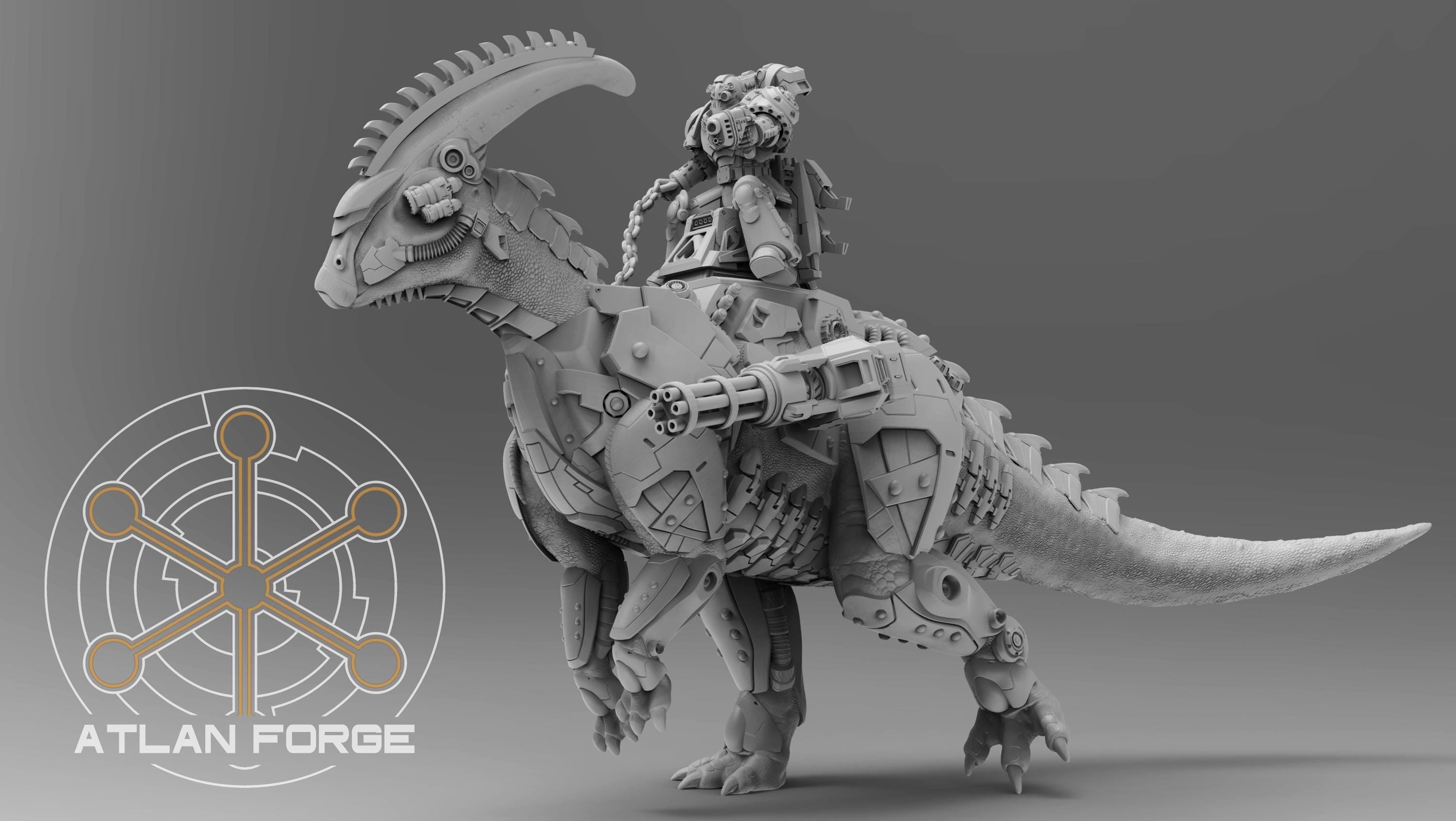 Cybernetic Parasaurolophus 32mm sci-fi fantasy miniature for tabletop games grimdark RPGs dnd wargaming miniature dungeons and dragons