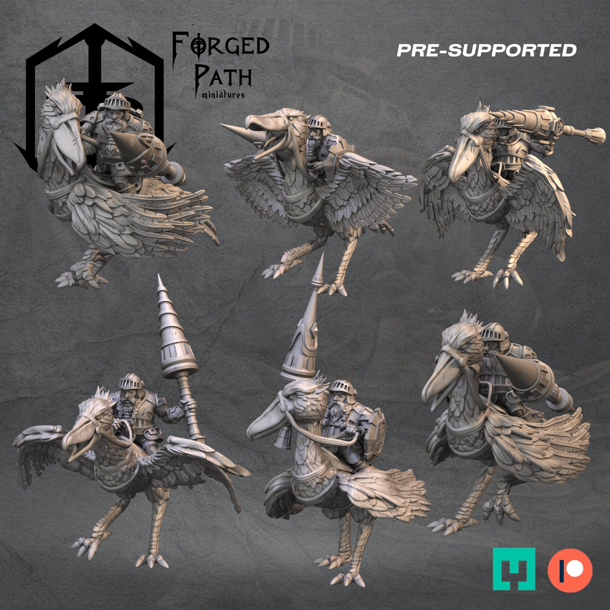 Dwarf Shoebill Riders, Dwarves Fantasy Wargaming Lance Cavalry Unit Miniatures