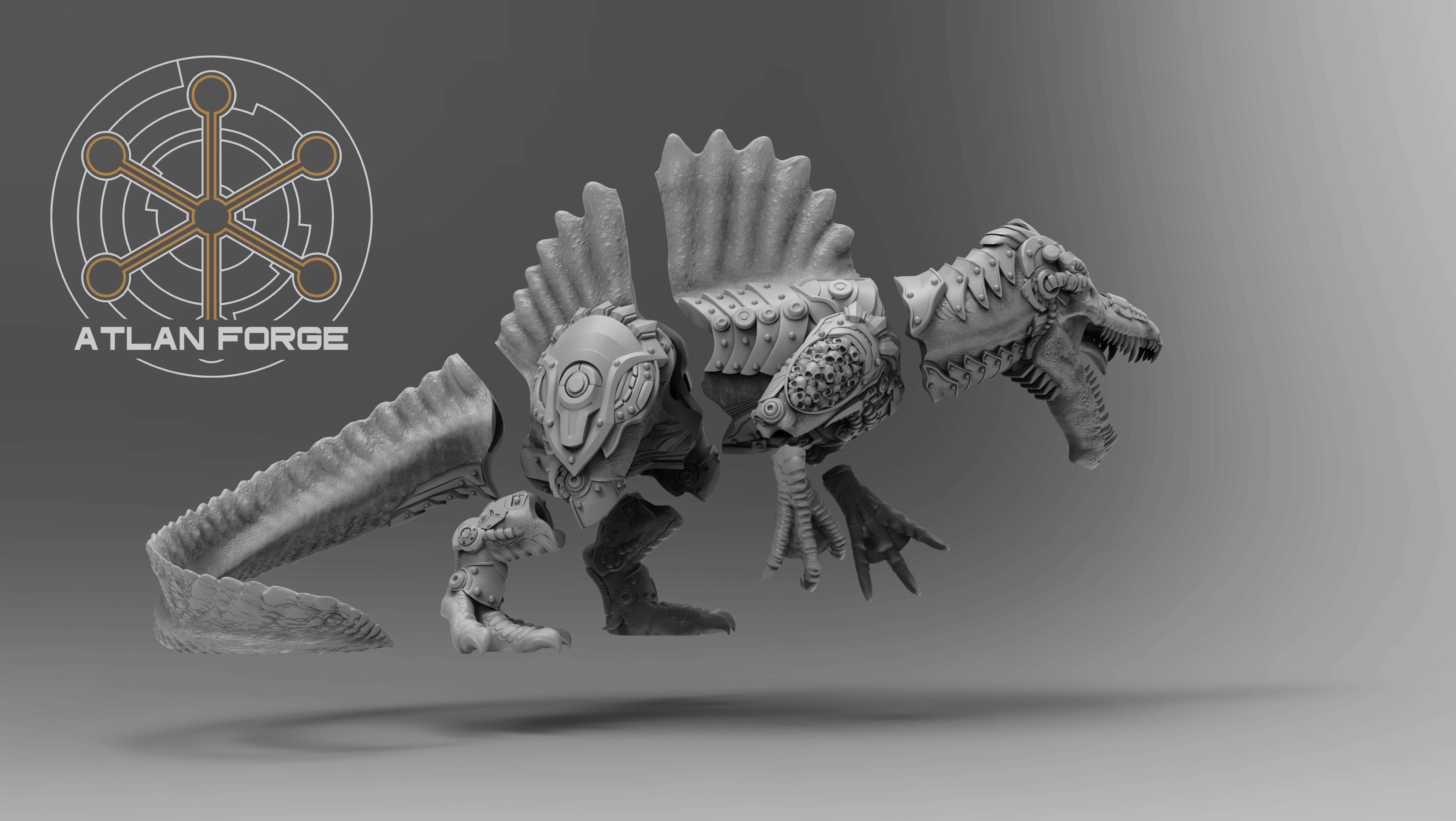 Cybernetic Battle Spinosaur 32mm Resin Miniature – Sci Fi Fantasy Monster for DnD and Wargaming