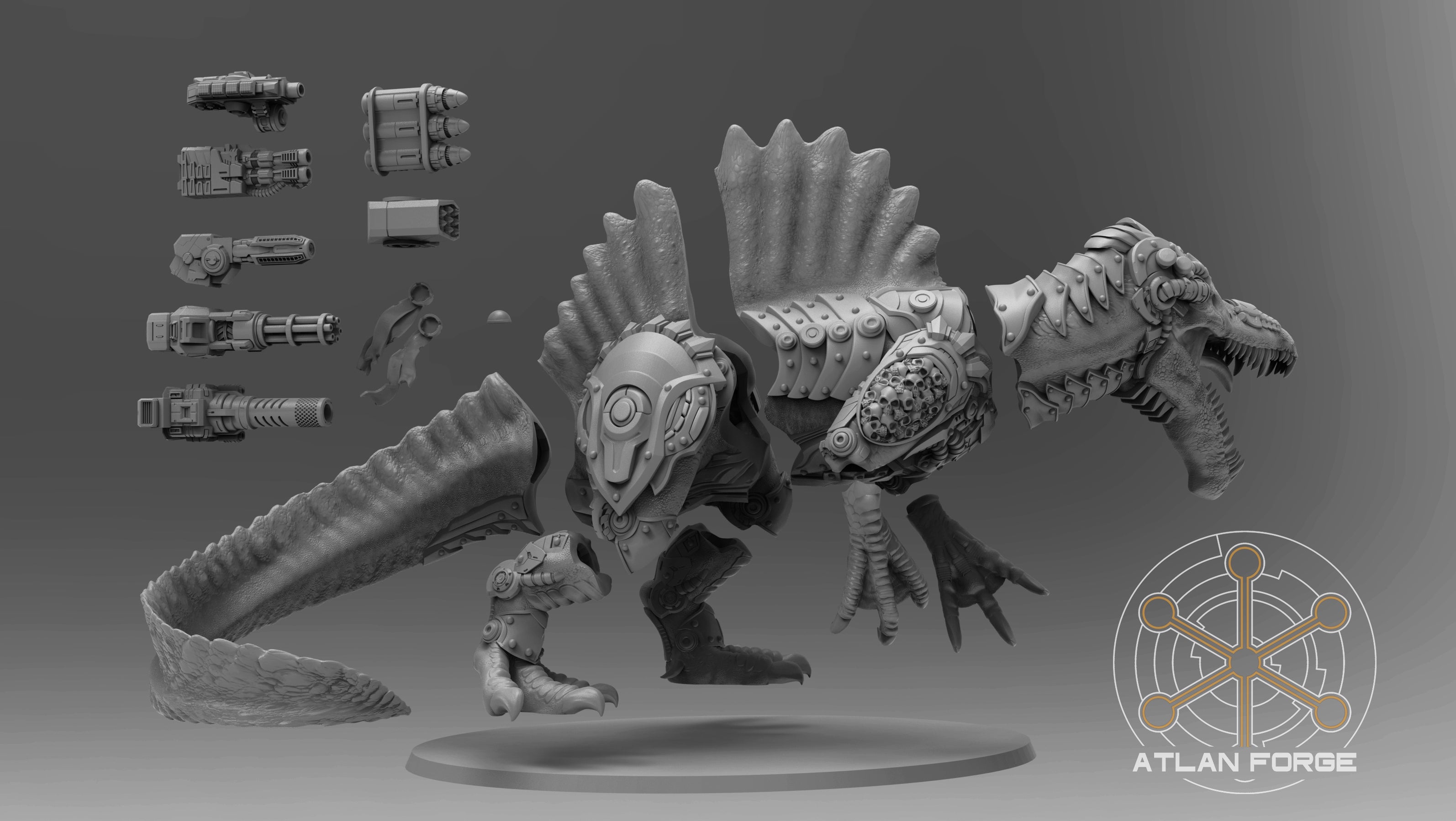 Cybernetic Battle Spinosaur 32mm Resin Miniature – Sci Fi Fantasy Monster for DnD and Wargaming